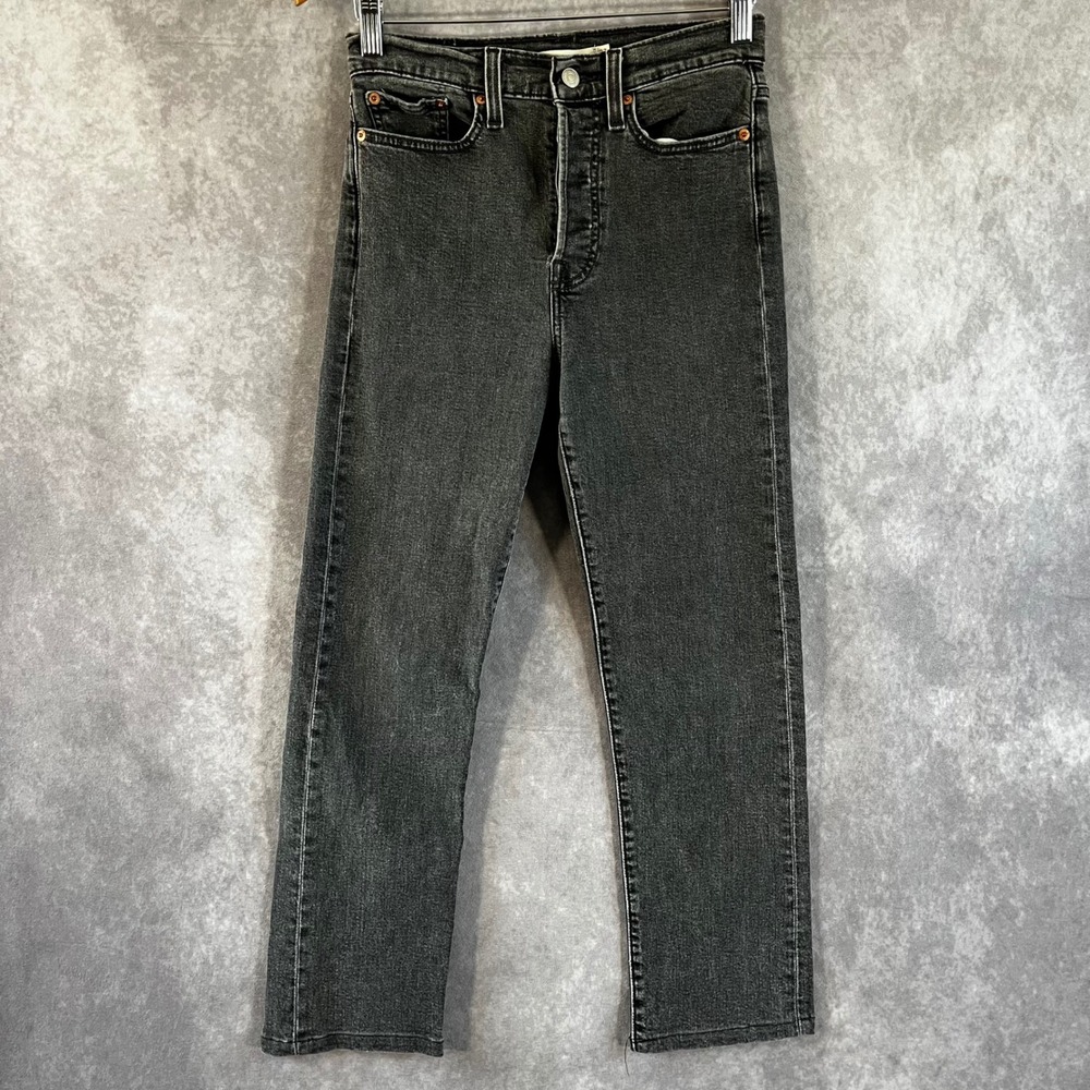Levis Wedgie Straight Jean Women 27 Washed Black High Rise Button Fly 34964-0116